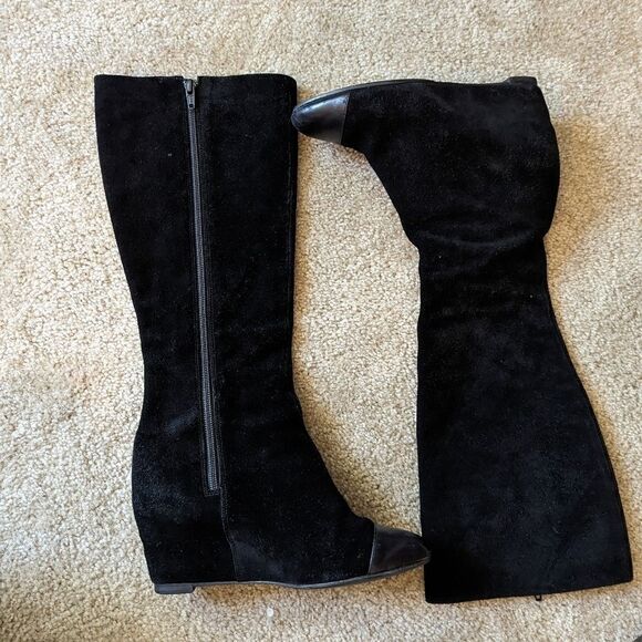 DELMAN captoe black suede tall wedge boot sz 6 - Picture 1 of 6